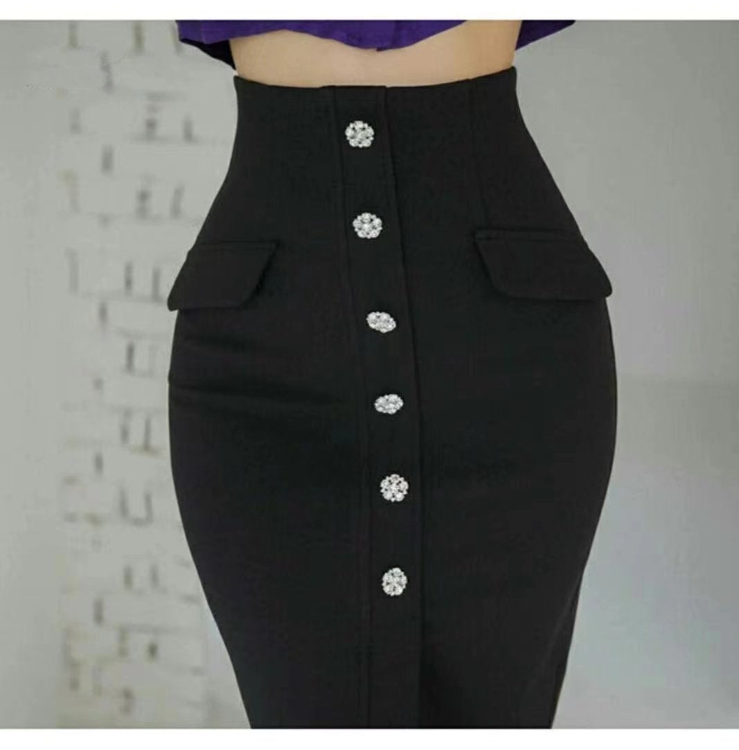 Straight Slitted Buttons Midi Skirt