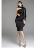 One Sleeves Chiffon Cape Choker Dress