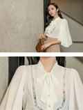 Cape Chiffon Sleeves Ribbon Lace Lining Collar Top