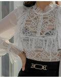 Sheer Flounce Sleeves Lace Outer Top