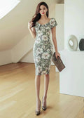 Vintage Floral Pattern Sleeves Collar Dress