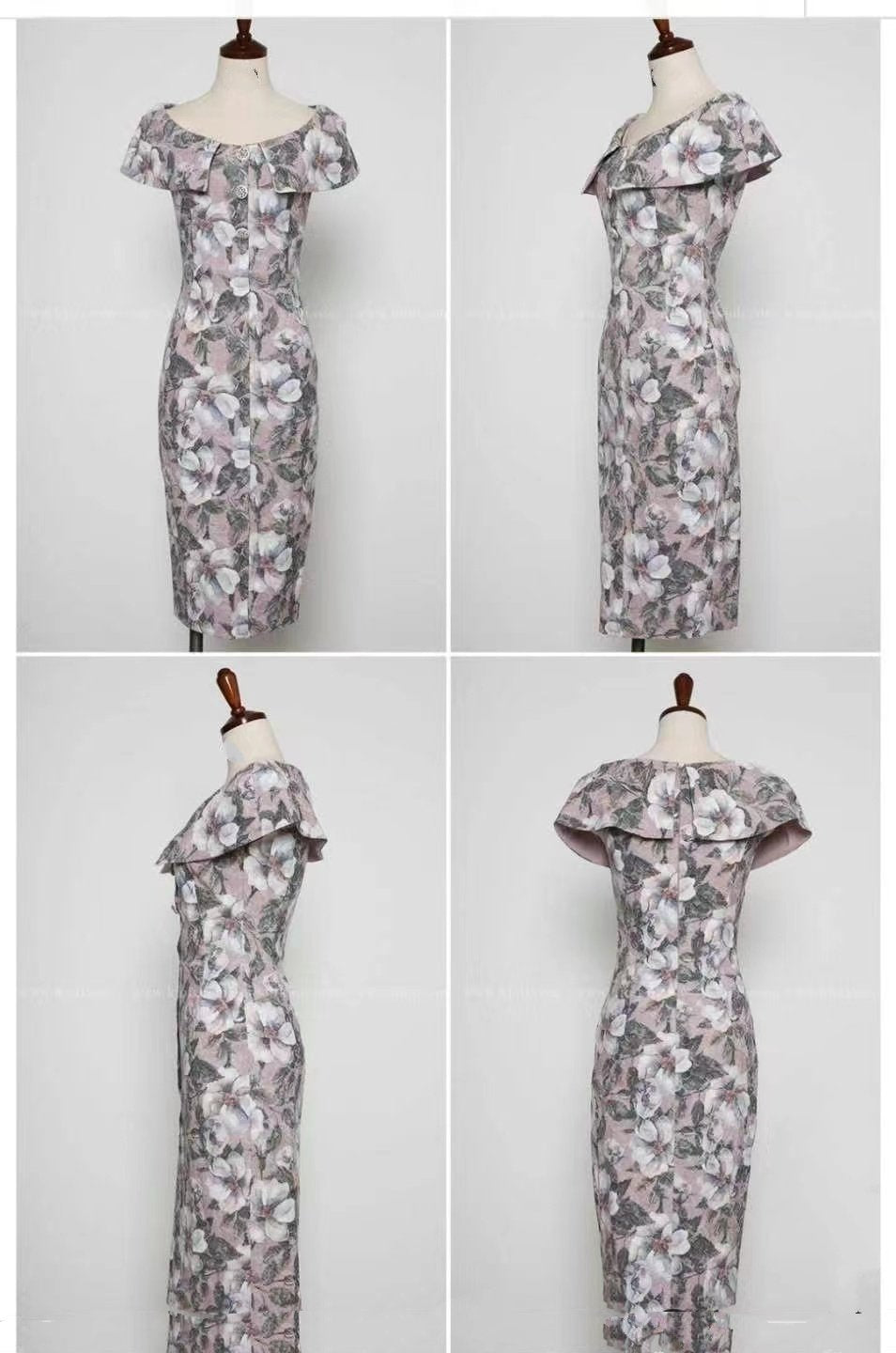 Vintage Floral Pattern Sleeves Collar Dress
