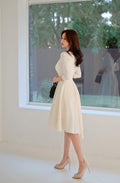 Infinite Belt V Neck Long Tail A-Line Dress