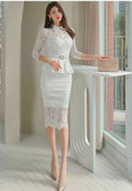 Lacey Long Sleeves Collared Ruffle Skirt Dress