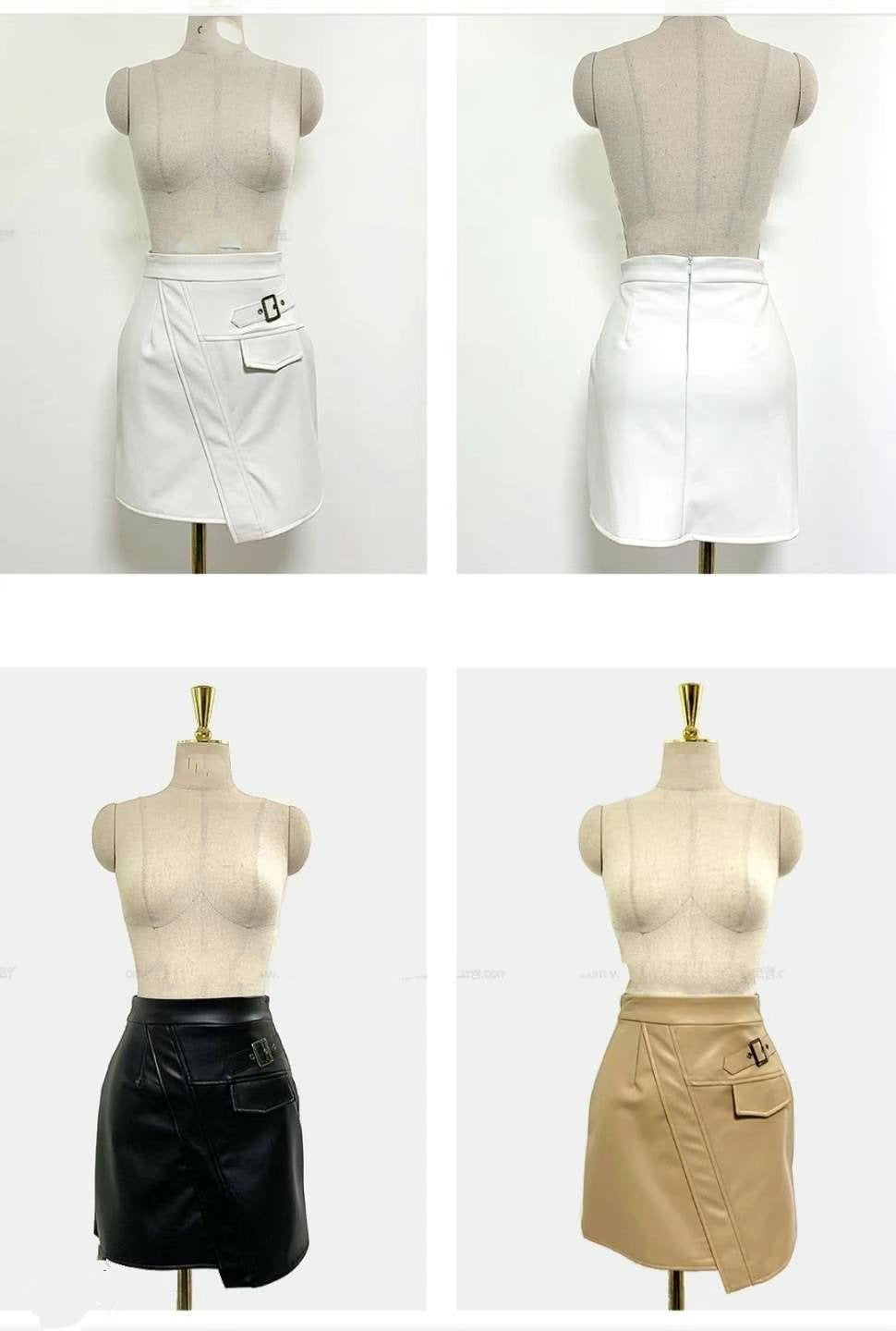 Asymmetrical Leather High Waist Mini Skirt