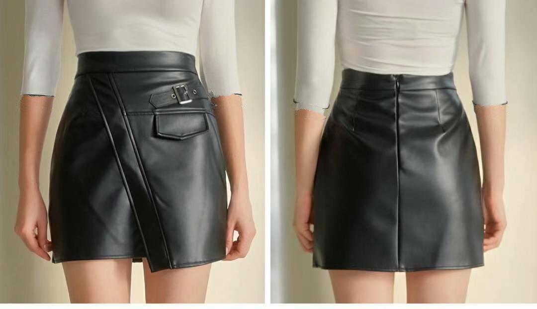 Asymmetrical Leather High Waist Mini Skirt