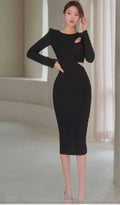 Mono Cutout Double Layer Long Sleeves Dress