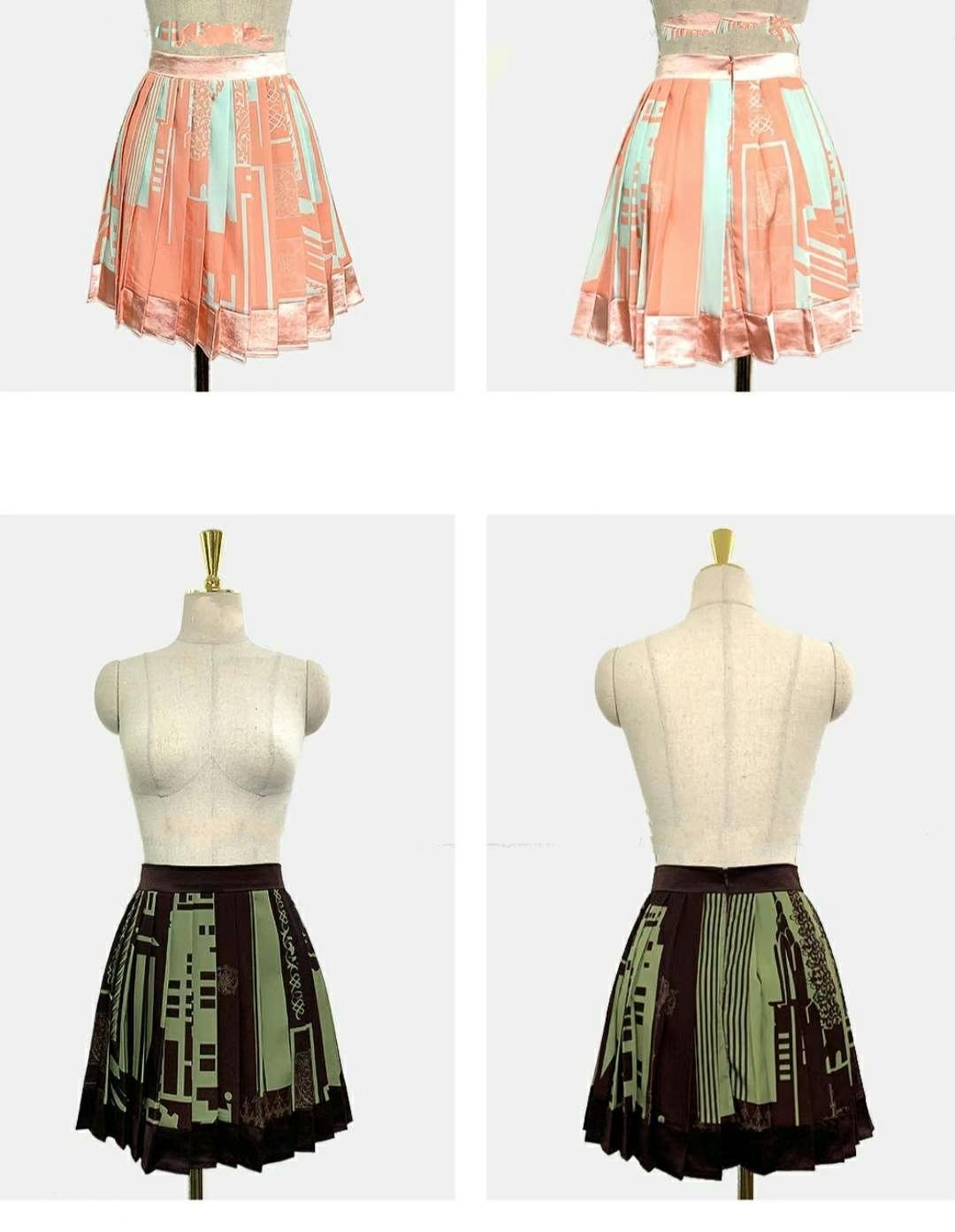Dual Tone Abstract Pleated Mini Skirt