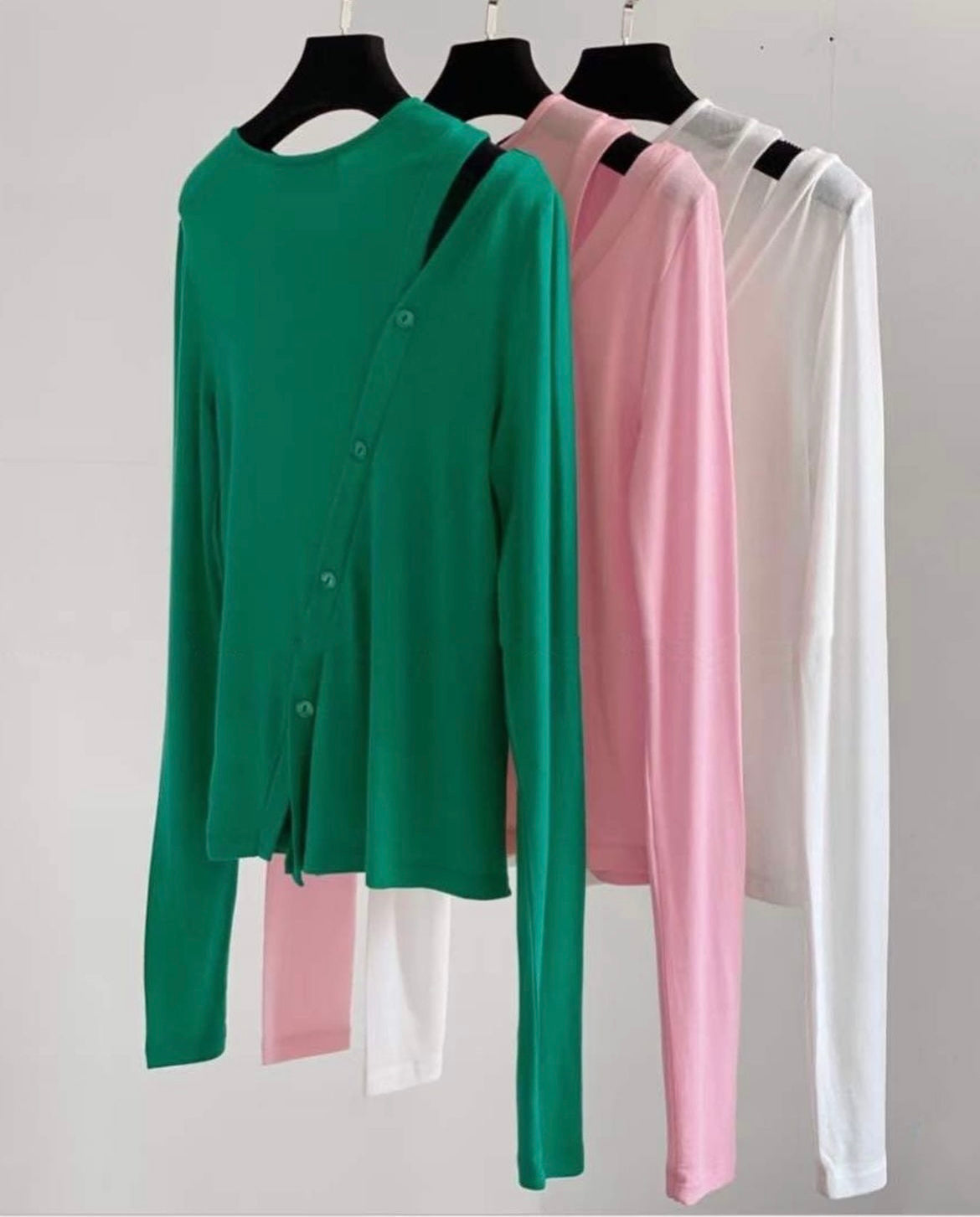 Assymetrical Long Sleeves Diagonal Buttons Sweater