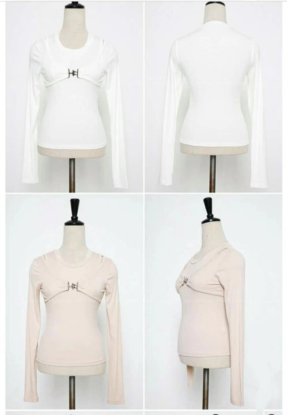 Ribbed Double Layer Sleeves Front Buckle Top