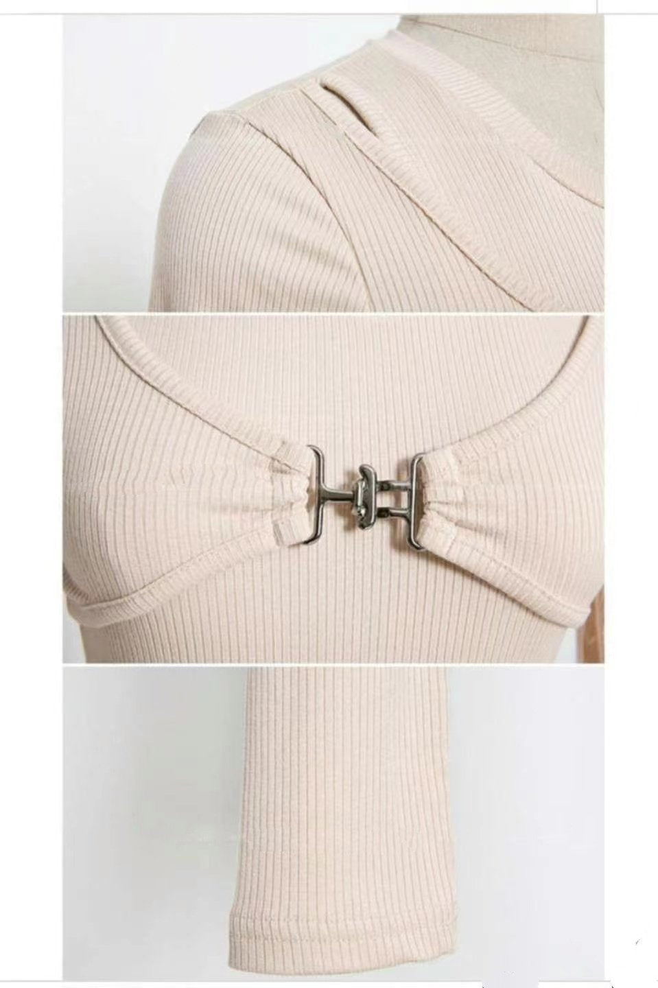 Ribbed Double Layer Sleeves Front Buckle Top