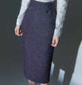 Navy Textured Midi Straight Skirt