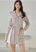 Plaid Mud Trench Coat Sash Dress