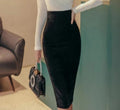Basic Velvet High Waist Midi Straight Skirt