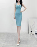 Solid Colour Basic Ribbon Sweetheart Dress