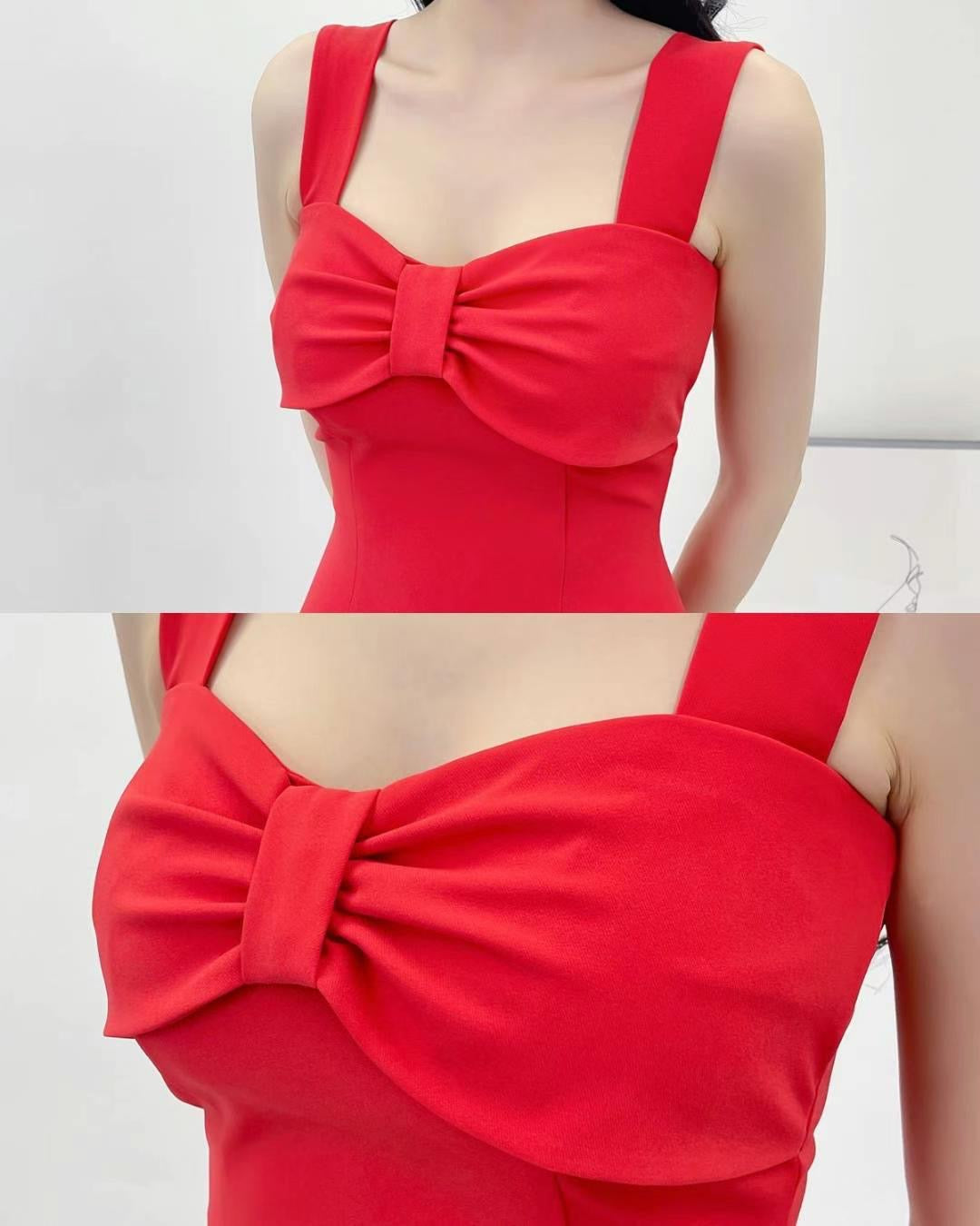 Solid Colour Basic Ribbon Sweetheart Dress