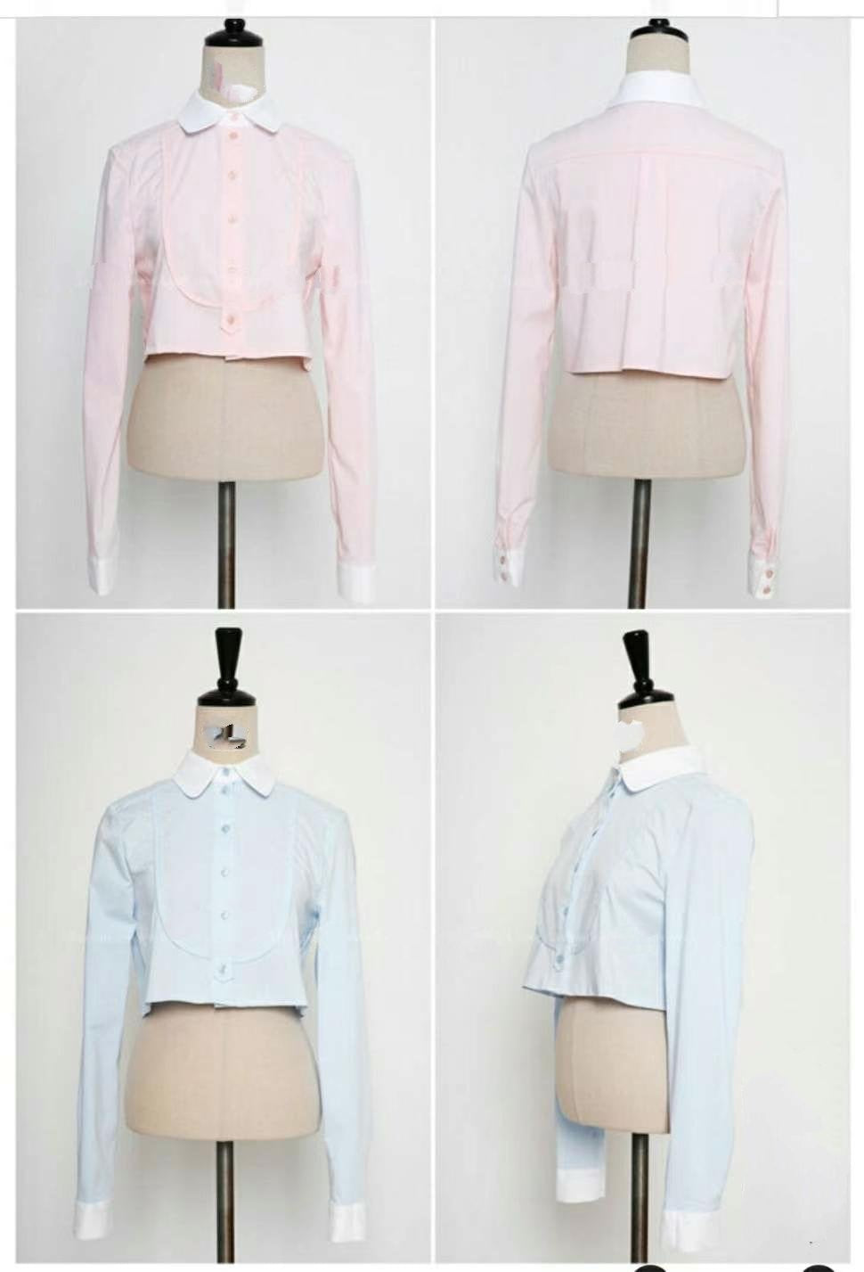 Pastel Crop White Collar Lapel Shirt