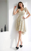 Print Stripes Side Shoulder Ribbon Long Tail Dress