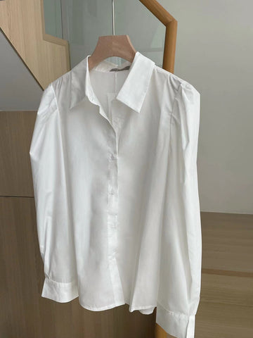 White Flounce Sleeves Solid Colour Collared Shirt