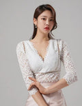 Transparent Patterned Lace Blouse