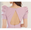 Open Back V Neck Puff Sleeves Slit Dress