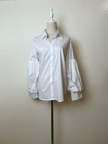Basic White Bell Sleeves Collar Shirt