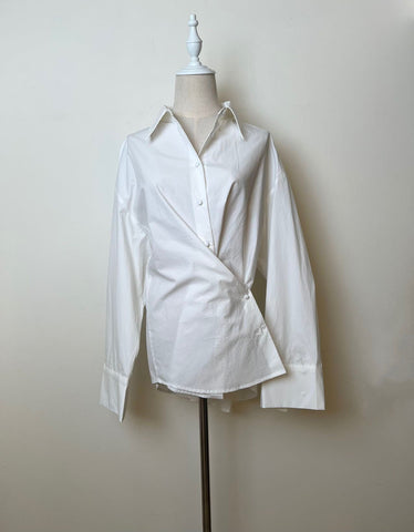 Basic White Collar Long Sleeves Kimono Wrap Top