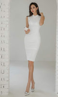 Open Back Buttons Bodycon Midi Dress